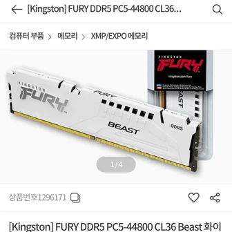 킹스톤 FURY DDR5 PC5-44800 CL36 Beast 화이트 코잇 [32GB] (5600)