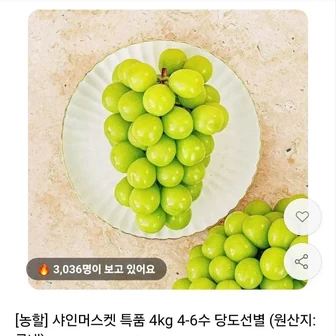 (농할30%) 18brix 샤인머스켓 특품 4kg 4-6수