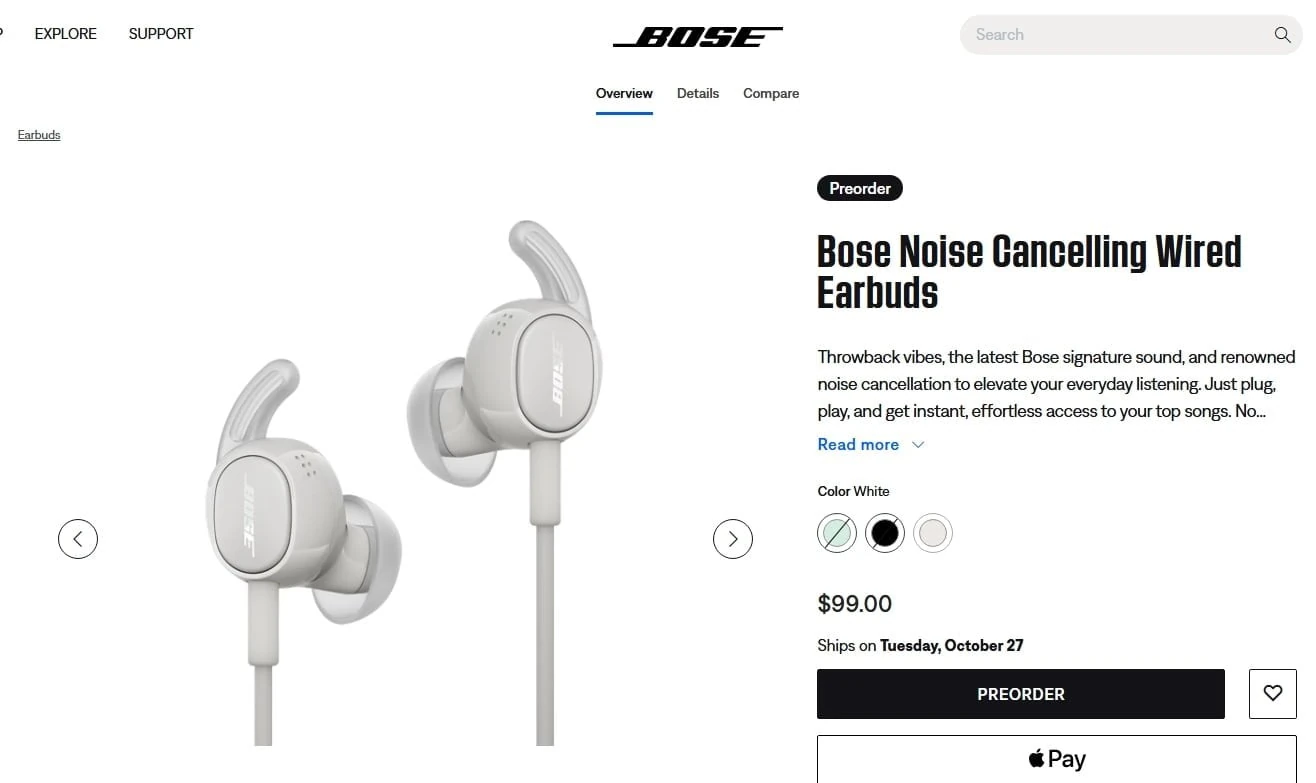 [BOSE] 보스 노이즈캔슬링 유선 이어폰 프리오더 ( $99 / 미국내 프리쉽/ 국...