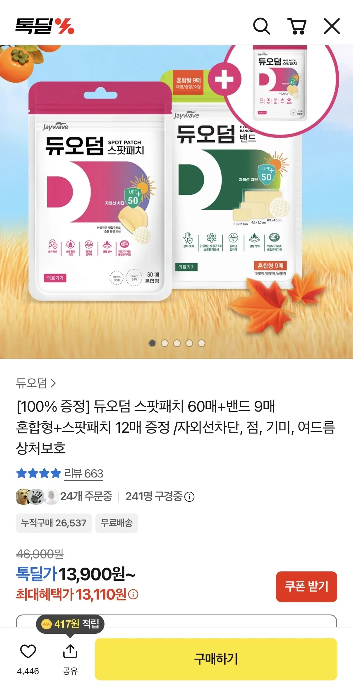 듀오덤 스팟패치 혼합형 60매+밴드 9매+스팟패치 12매