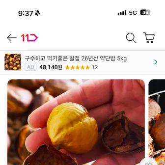 11번가) 국산 공주 군밤용 칼집밤 1kg 특대 10,500원 무배