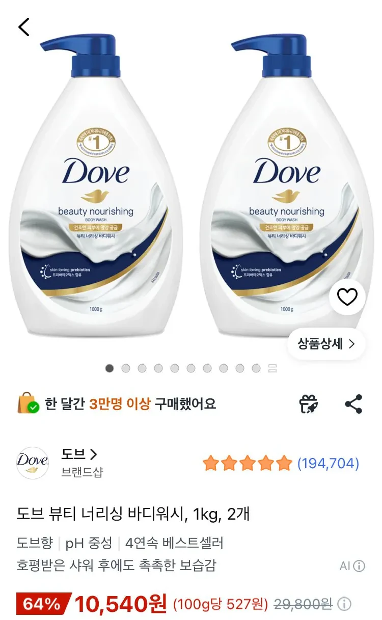 도브 뷰티 너리싱 바디워시, 1kg, 2개